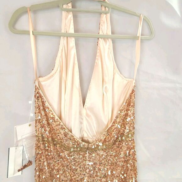 New MAC DUGGAL 5673 Apricot Sequin Sleeveless Halter Neck Gown Women's (14) $398 - Picture 5 of 10